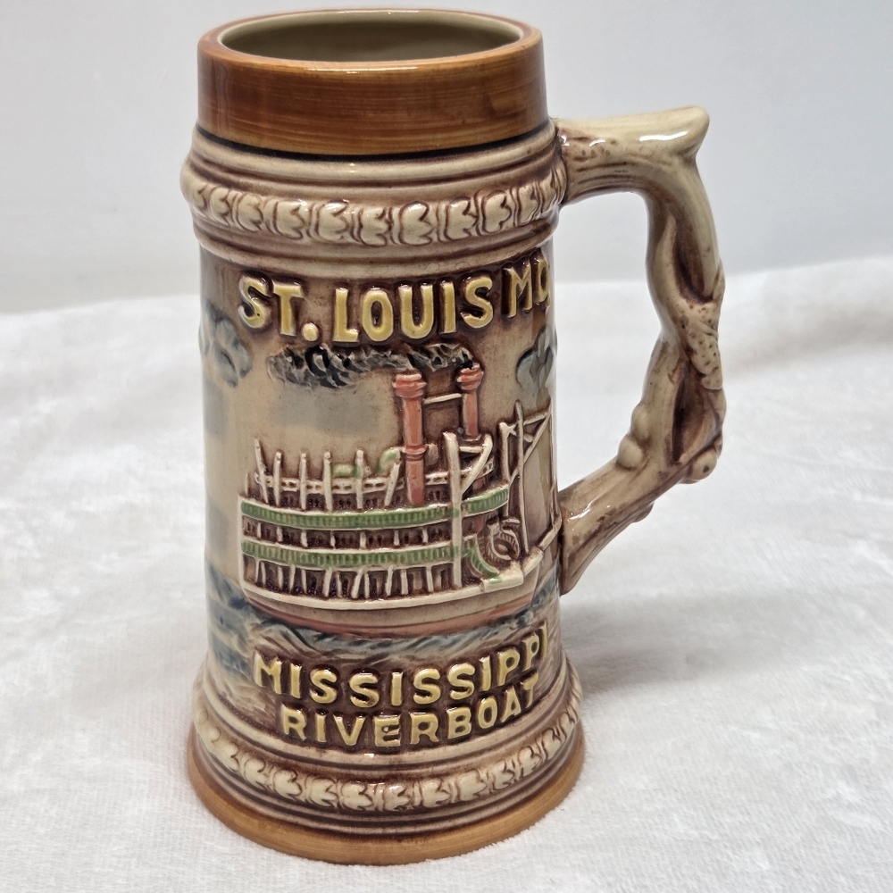 Vintage St. Louis MO Beer Stein Gateway Arch Busch Stadium Riverboat Japan